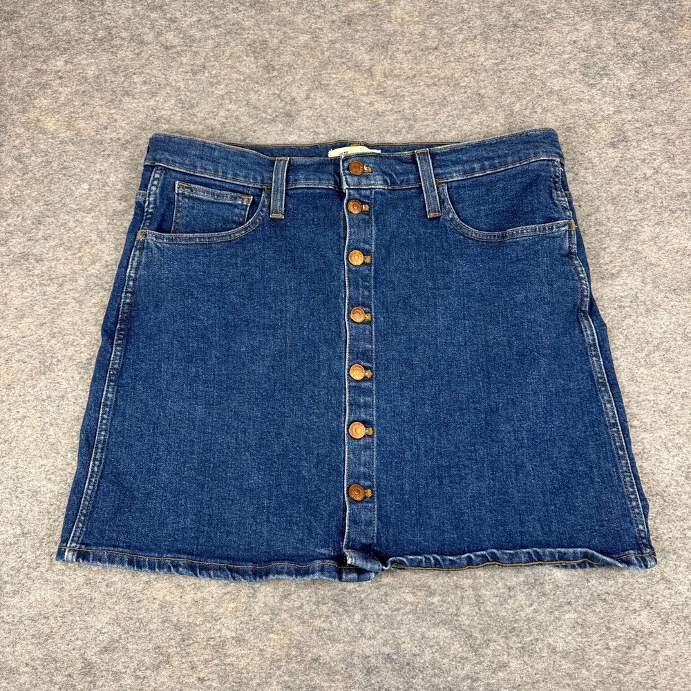 Madewell Button Front Denim Skirt Pockets Cotton Stretch Blue Womens 32